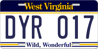 WV license plate DYR017