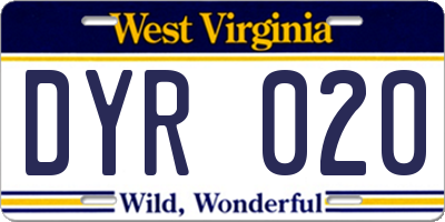 WV license plate DYR020