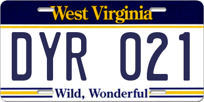 WV license plate DYR021
