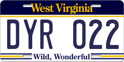 WV license plate DYR022