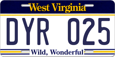 WV license plate DYR025