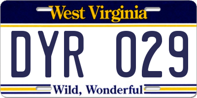 WV license plate DYR029