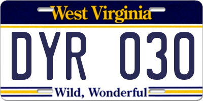 WV license plate DYR030