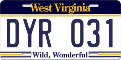WV license plate DYR031