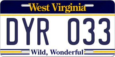 WV license plate DYR033