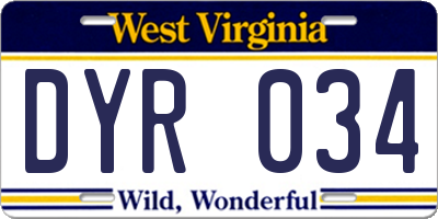 WV license plate DYR034
