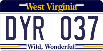 WV license plate DYR037