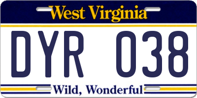 WV license plate DYR038