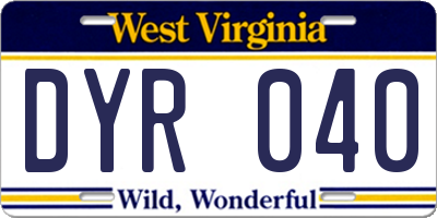 WV license plate DYR040