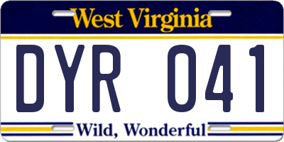 WV license plate DYR041