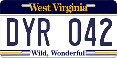 WV license plate DYR042