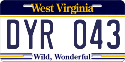 WV license plate DYR043