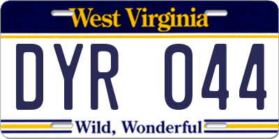 WV license plate DYR044