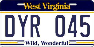 WV license plate DYR045