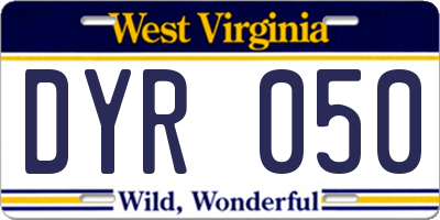 WV license plate DYR050