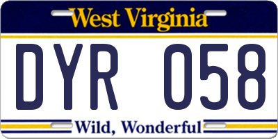 WV license plate DYR058