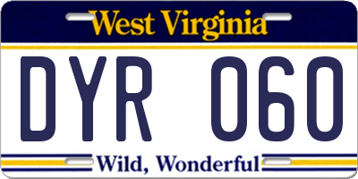 WV license plate DYR060