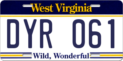 WV license plate DYR061