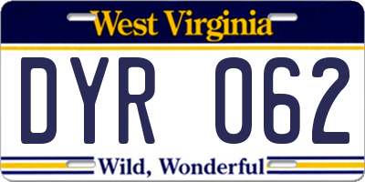 WV license plate DYR062