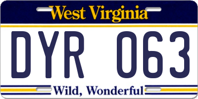 WV license plate DYR063