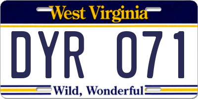 WV license plate DYR071