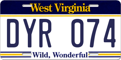WV license plate DYR074
