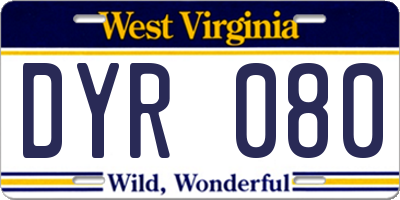 WV license plate DYR080