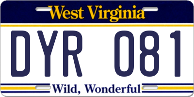 WV license plate DYR081