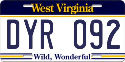 WV license plate DYR092