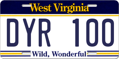 WV license plate DYR100