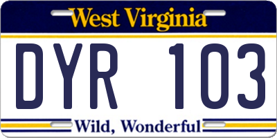 WV license plate DYR103