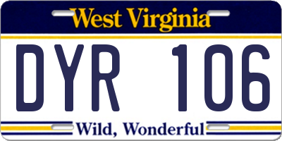 WV license plate DYR106