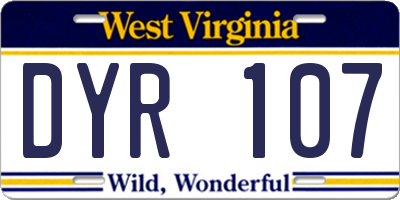 WV license plate DYR107