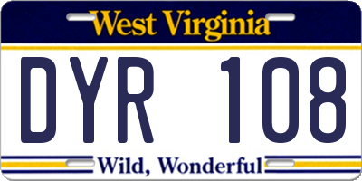 WV license plate DYR108