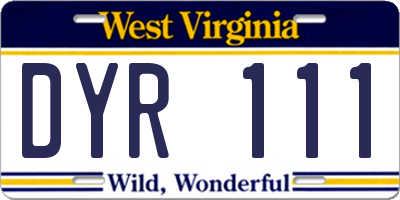 WV license plate DYR111
