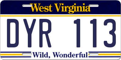 WV license plate DYR113