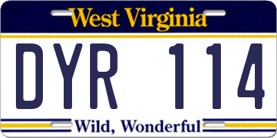 WV license plate DYR114