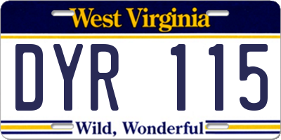 WV license plate DYR115