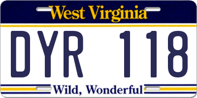 WV license plate DYR118