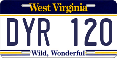 WV license plate DYR120