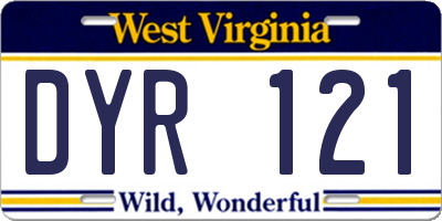 WV license plate DYR121