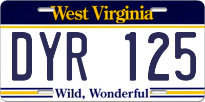 WV license plate DYR125
