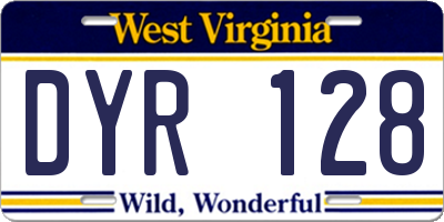 WV license plate DYR128