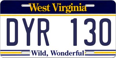 WV license plate DYR130