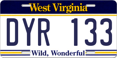 WV license plate DYR133