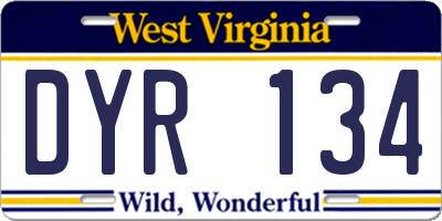 WV license plate DYR134