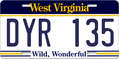 WV license plate DYR135