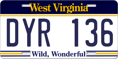 WV license plate DYR136