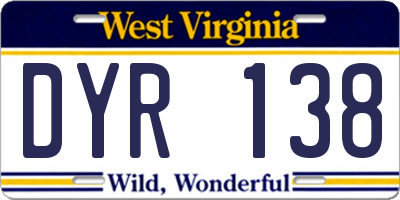 WV license plate DYR138