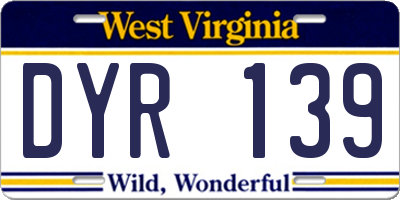 WV license plate DYR139
